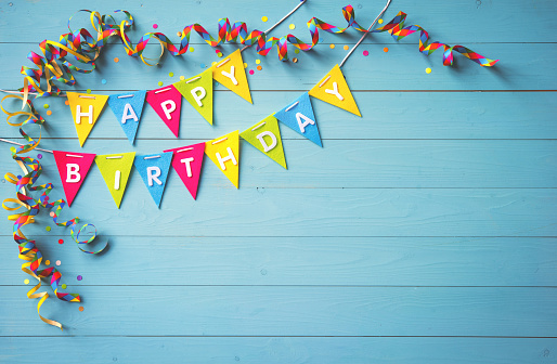Happy Birthday Party Background With Text And Colorful Tools Stock Photo -  Download Image Now - iStock