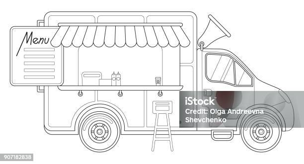 Black And White Delivery Truck Side View Menu Coffee Chair Poster Stock Illustration - Download Image Now