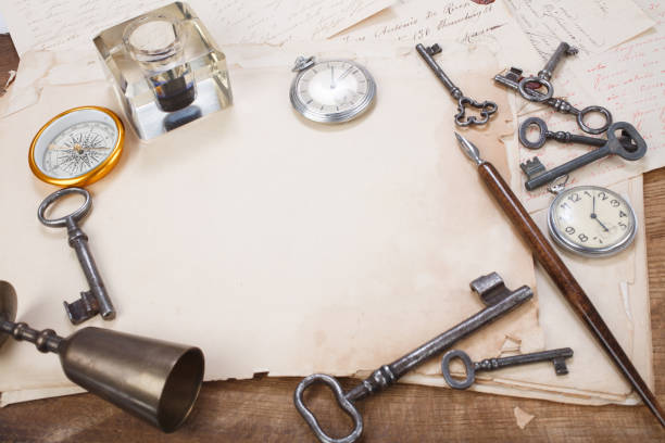 istock old papers and pen with vintage pocket watch 907216164
