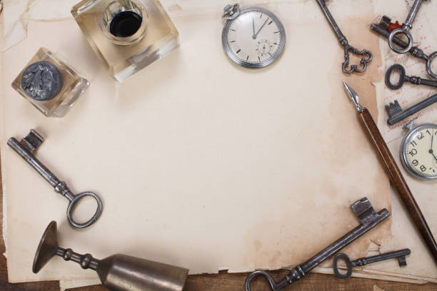 istock old papers and pen with vintage pocket watch 907216284