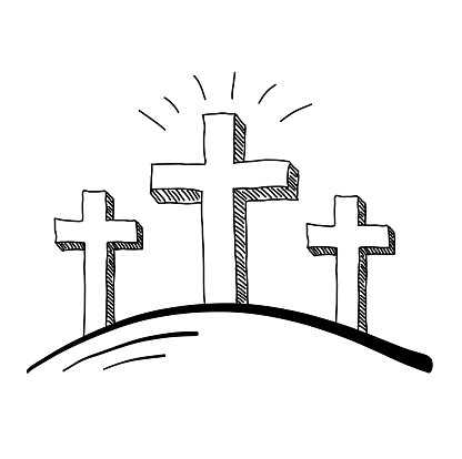 Easter three crosses doodle vector