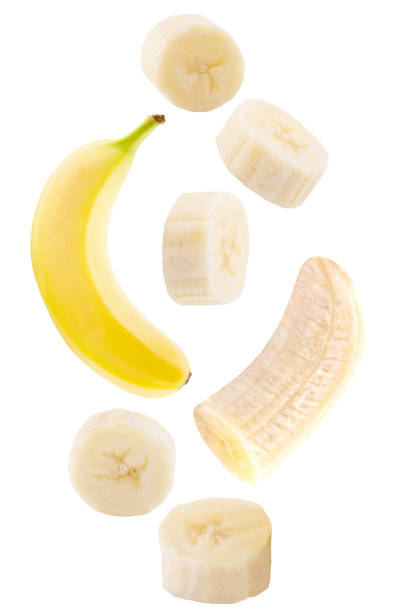 falling banana isolated on white stock photo