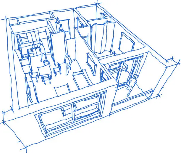 Vector illustration of hand drawn sketch of apartment
