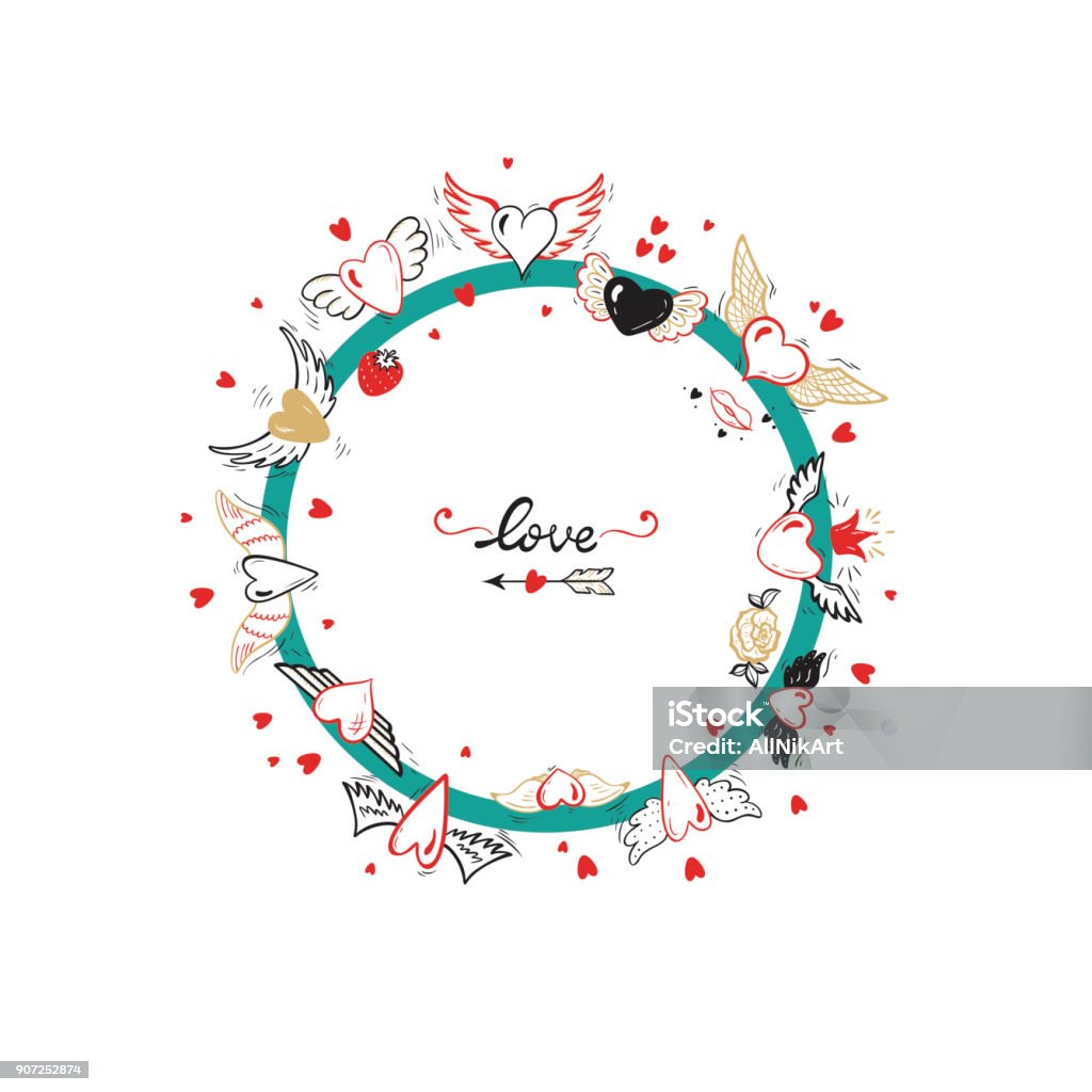 Khung Tròn Của Trái Tim Với Đôi Cánh Cho Ngày Valentine Hoặc Thiệp ...