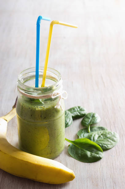 istock Top view of smoothie in jar on table 907268070