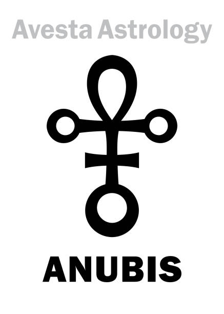 алфавит астрологии: anubis (ариман?), астральный астральный планетопроводник. знак символа иероглифов (единый символ). - astral stock illustrations