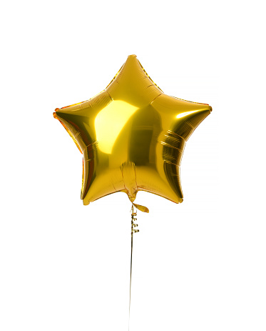 Single big gold star balloon object for birthday  party isolated on a white background