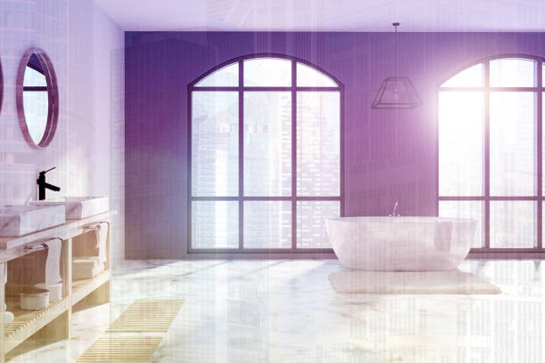 istock White and black bathroom, marble floor toned 907290906