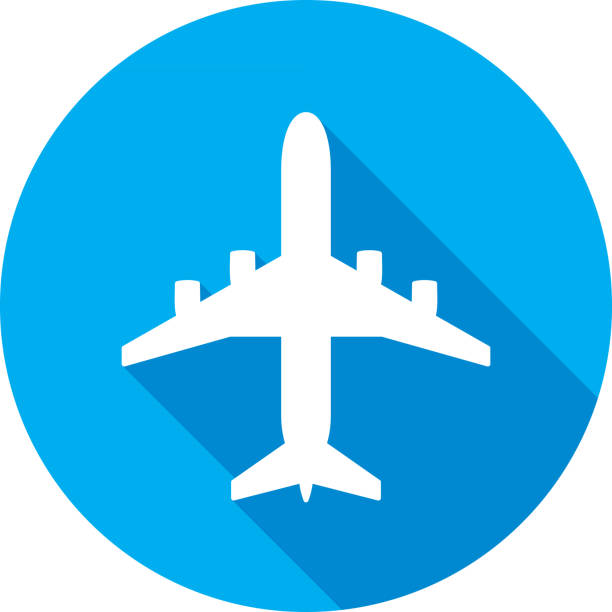 Airplane Icon Silhouette Vector illustration of a blue airplane icon in flat style. airport icons stock illustrations