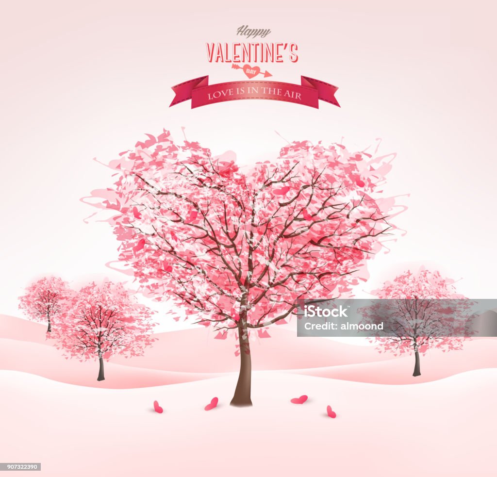 Cây Sakura Hình Trái Tim Màu Hồng Ngày Valentine Vectơ Hình minh ...