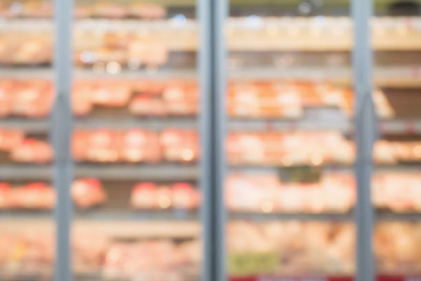istock Abstract blur raw meat in refrigerator shelves at supermarket 907337772