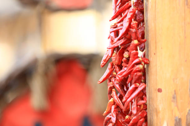 Red chilies hang on the wall