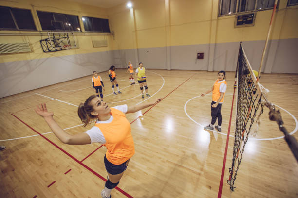 istock Volleyball team in action 907386040