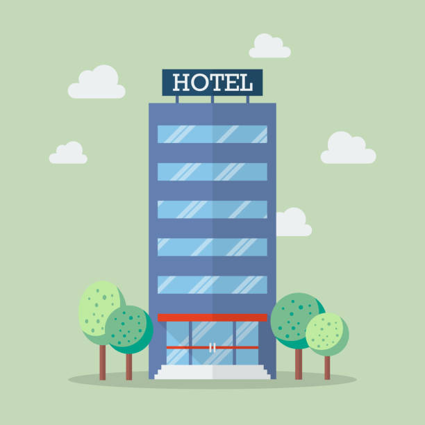 Hotel building in flat style Hotel building in flat style. Vector Illustration hotel illustrations stock illustrations