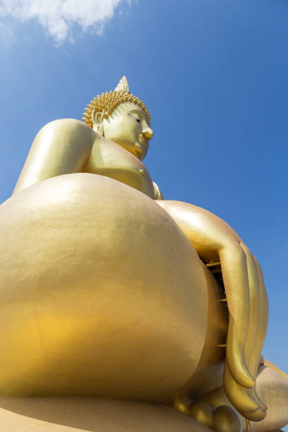 istock The large golden Buddha statue  against a clouds and blue sky. 907403436