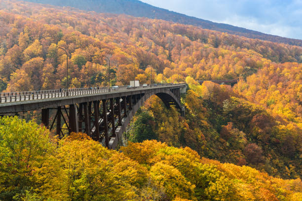 Jogakura Bridge Jogakura Bridge at Aomori prefevture in autumn season hakkoda mountain range stock pictures, royalty-free photos & images