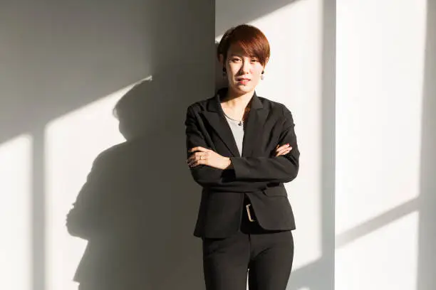 shadow of young businesswoman,portrait.