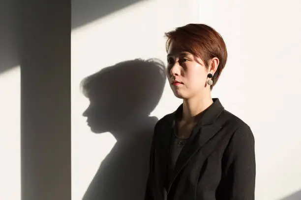 shadow of young businesswoman,portrait.