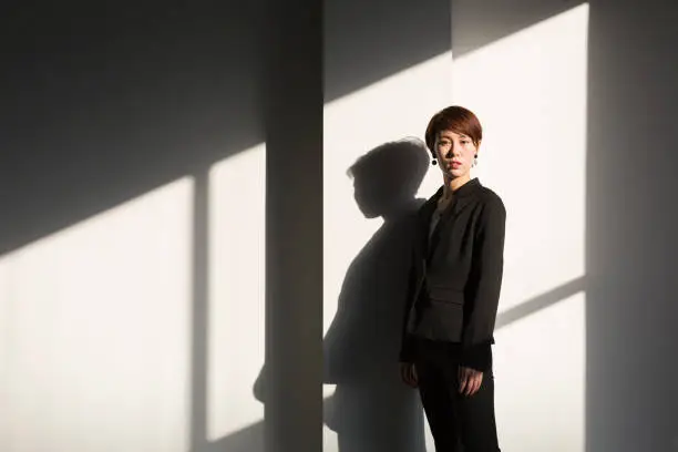 shadow of young businesswoman,portrait.