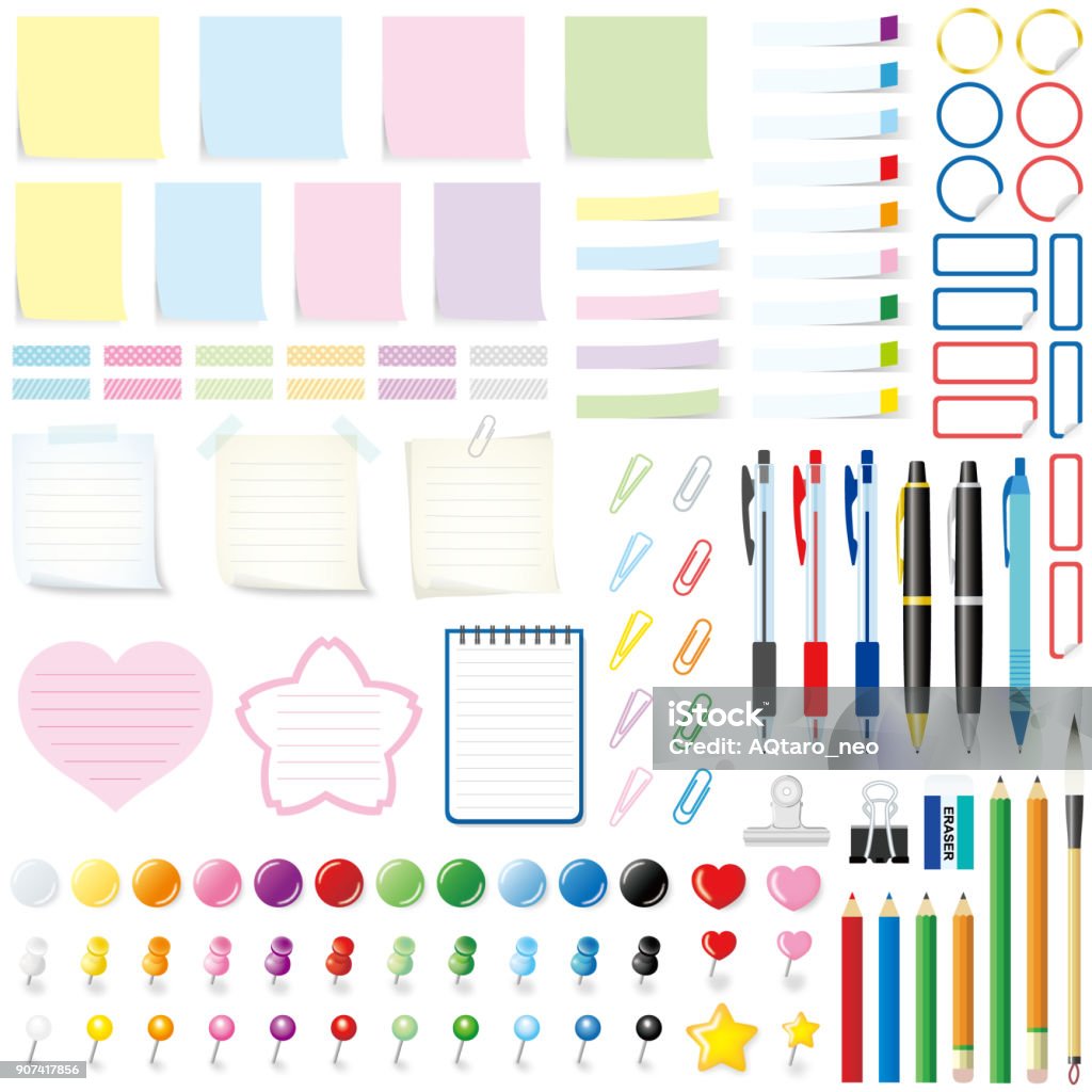 office tools, isolated on white background. stationery Adhesive Note stock vector