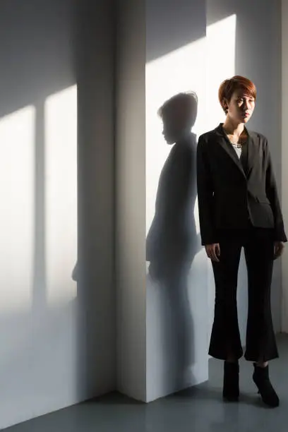 shadow of young businesswoman,portrait.