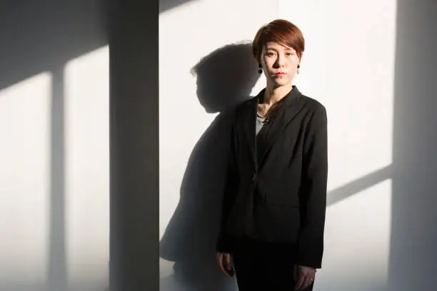 shadow of young businesswoman,portrait.