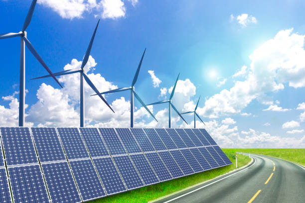 istock New energy, solar and wind turbines. 907463302