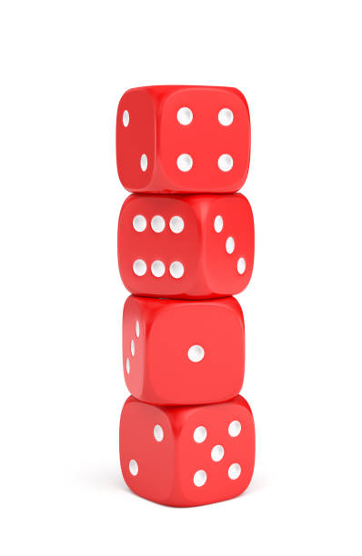 3d рендеринг красных костей с белыми пипсами, стоящими вертикально на белом фоне - dice rolling throwing businessman стоковые фото и изображения