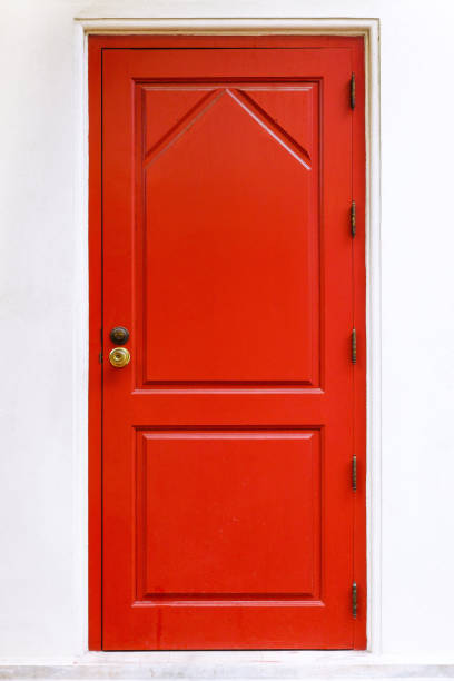 istock Antique red colored wood door 907466602