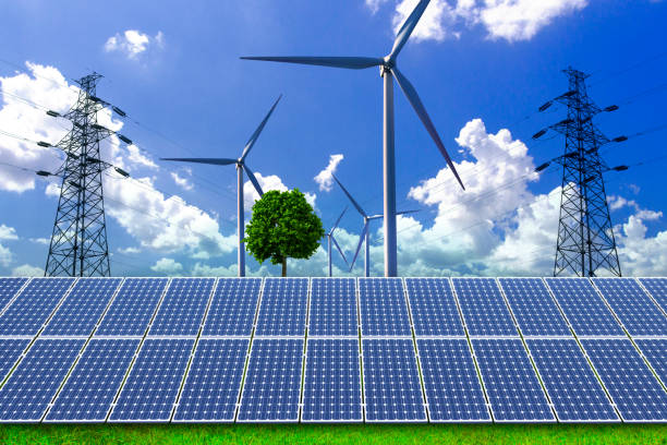 istock New energy, solar and wind turbines. 907471884