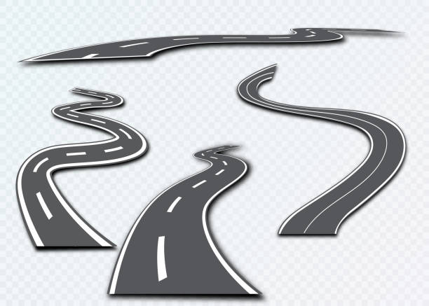 istock Road with white stripes on a plaid background. Set curved routes 907472748
