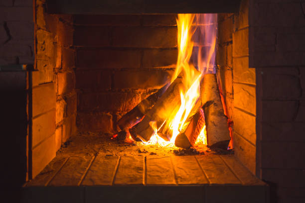 istock Burning wood in the fireplace. 907490778