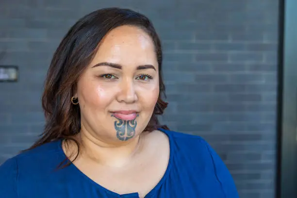Portrait of a Maori Woman With a Face Tattoo or Moko