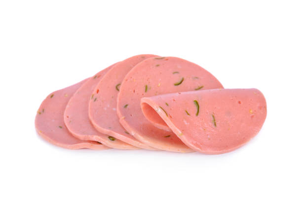istock sliced boloney sausage with chili on white background 907546112