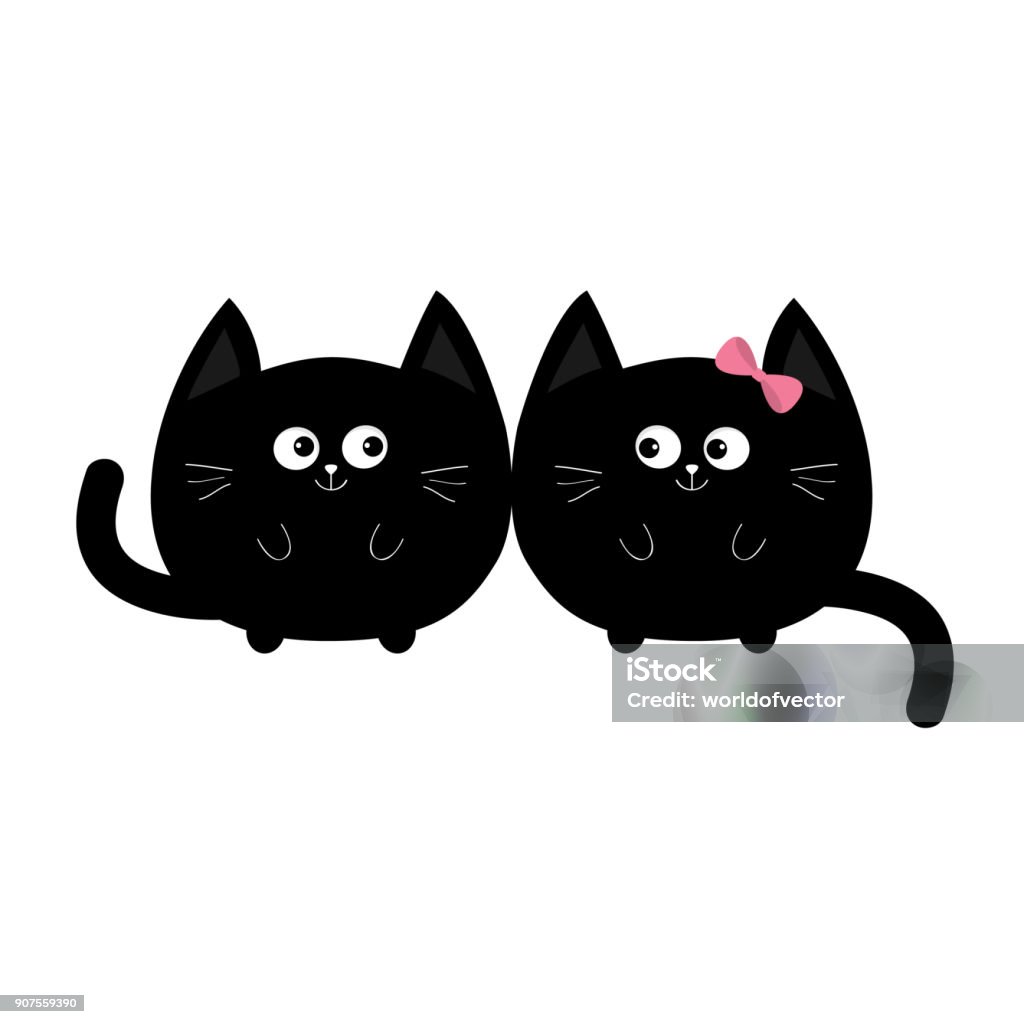 Round Shape Black Cat Icon Love Family Couple Boy Girl Cute Funny Cartoon  Smiling Character Kawaii Animal Happy Emotion Kitty Kitten Baby Pet  Collection White Background Isolated Flat Stock Illustration - Download
