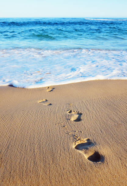 istock Footrints leading into the sea 907560014
