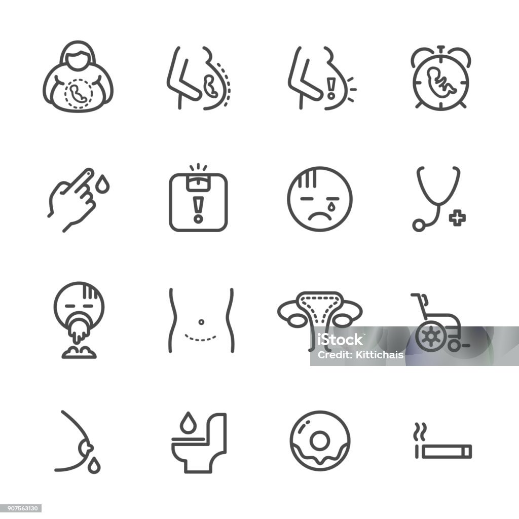 Obesity and Pregnancy,  women health line icons set. Vector icon Icon Symbol stock vector