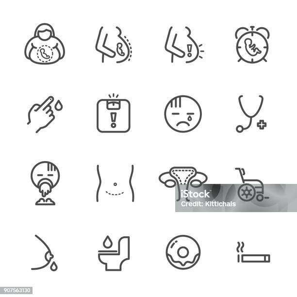 Obesity And Pregnancy Women Health Line Icons Set Vector Icon Stock Illustration - Download Image Now