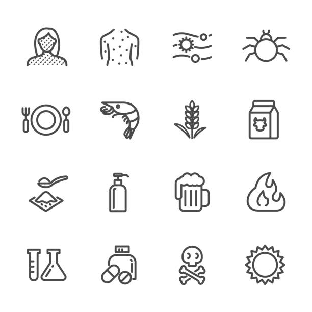 Thin lines web icon set. Causes Chronic Allergies and Allergy Symptoms and Treatment. Vector line icon Thin lines web icon set. Causes Chronic Allergies and Allergy Symptoms and Treatment. Vector line icon allergy icon stock illustrations