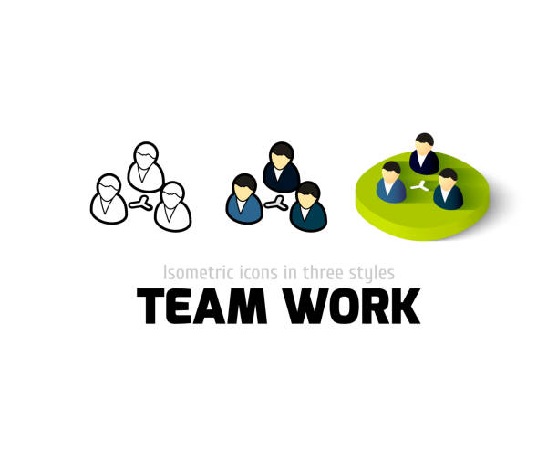 illustrazioni stock, clip art, cartoni animati e icone di tendenza di icona del lavoro di squadra in stili diversi - three dimensional shape people group of people team