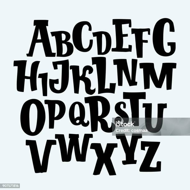 Hand Drawn Decorative Vintage Textured Vector Abc Lettersnice Font For Your Design Stock Illustration - Download Image Now