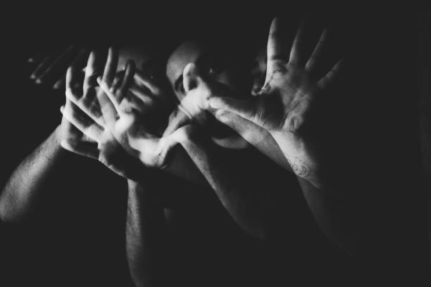 istock Movement of light. Portrait confused man 907578110