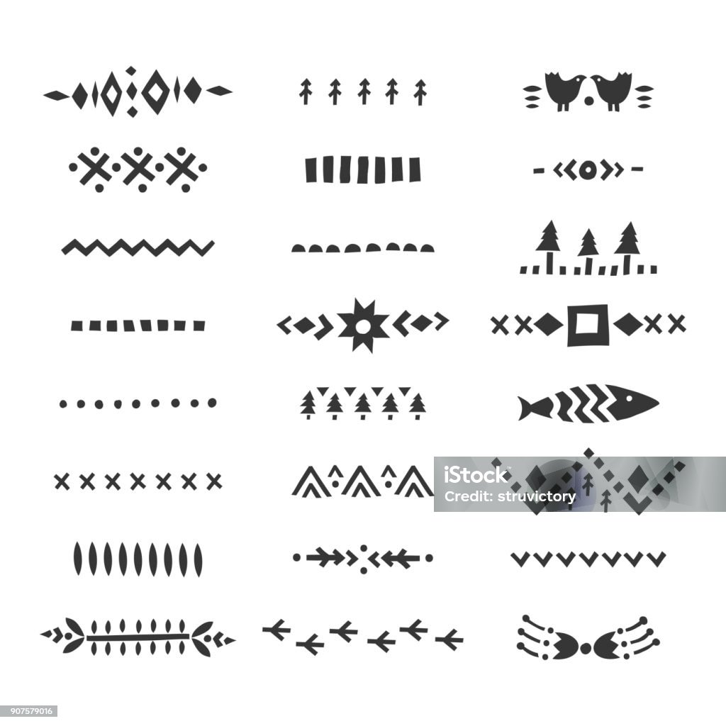 Vector set of hand-drawn decorative dividers in Scandinavian style. Scandinavian Culture stock vector