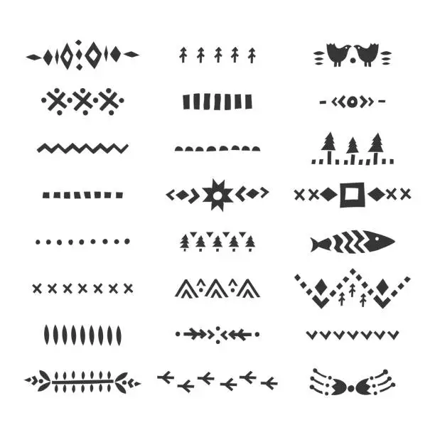 Vector illustration of Vector set of hand-drawn decorative dividers in Scandinavian style.