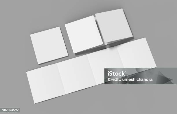 Open Gate Fold Brochure 4 Panel And Eight Pages Leaflet Blank White 3d Render Illustration Stock Photo - Download Image Now