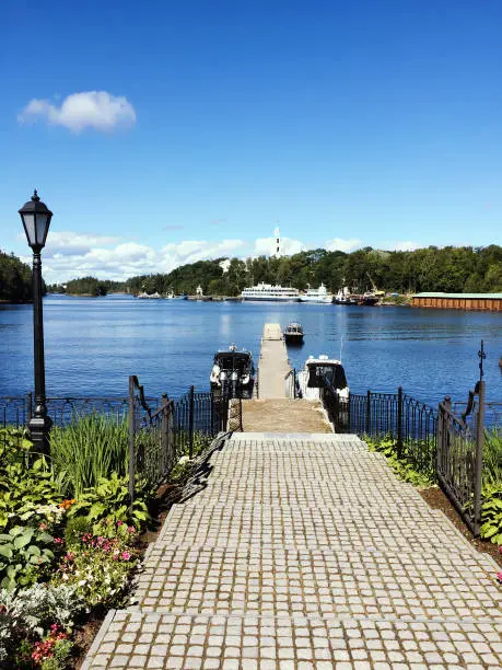 Photo of Pier Transfiguration (Spaso-Preobrazhenskiy) Monastery. Valaam island, Ladoga lake, Karelia, Russia