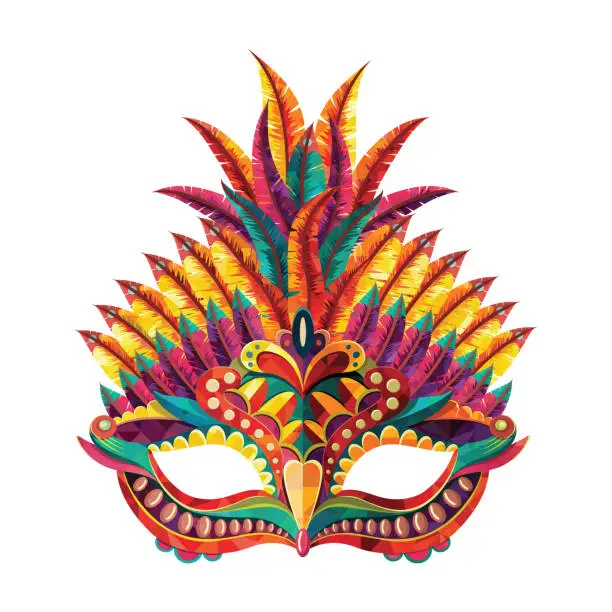Vector illustration of Happy carnival festive concept with musical trumpet mask. Carnival mask. Vector illustration