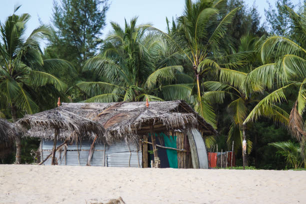 istock Indian Beach in Kerala with surfer shack 907602798