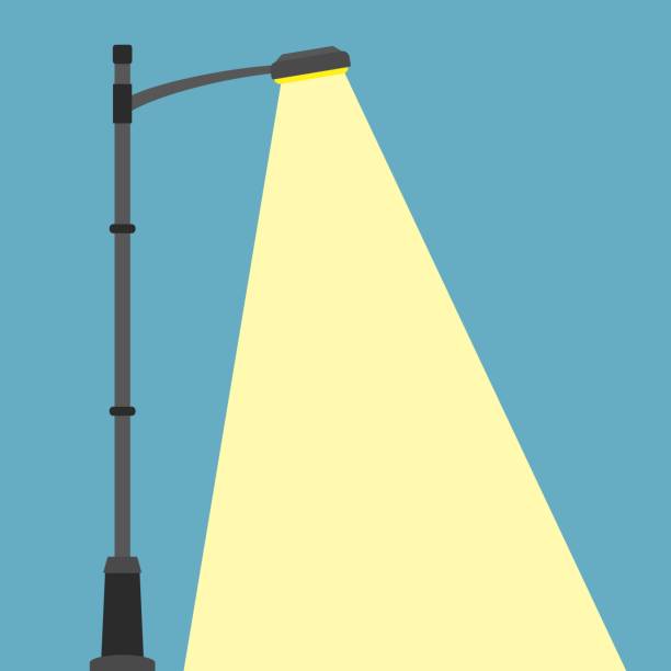 illustrations, cliparts, dessins animés et icônes de bannière plat l’éclairage des rues. rue de nuit la ville lumière avec la lumière de la lampe d’éclairage public. lampadaire extérieur au style plat. spotlight - street night street light lamp
