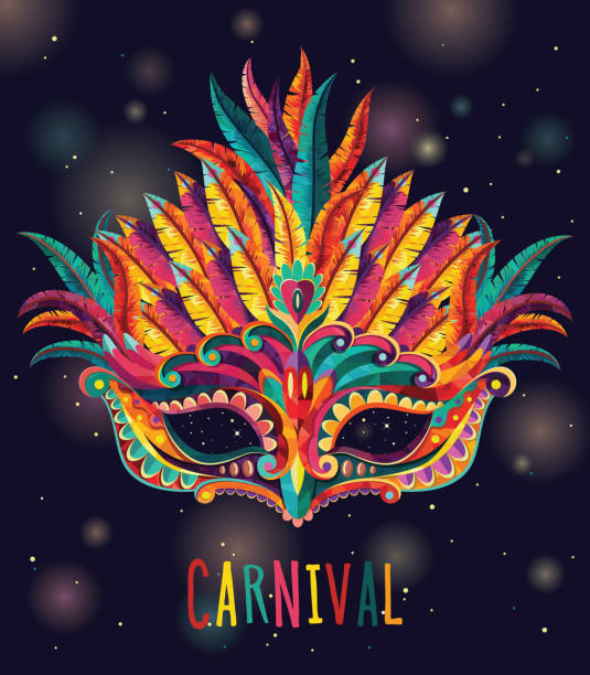 ilustrações de stock, clip art, desenhos animados e ícones de happy carnival festive concept with musical trumpet mask. carnival mask. vector illustration - parade rest